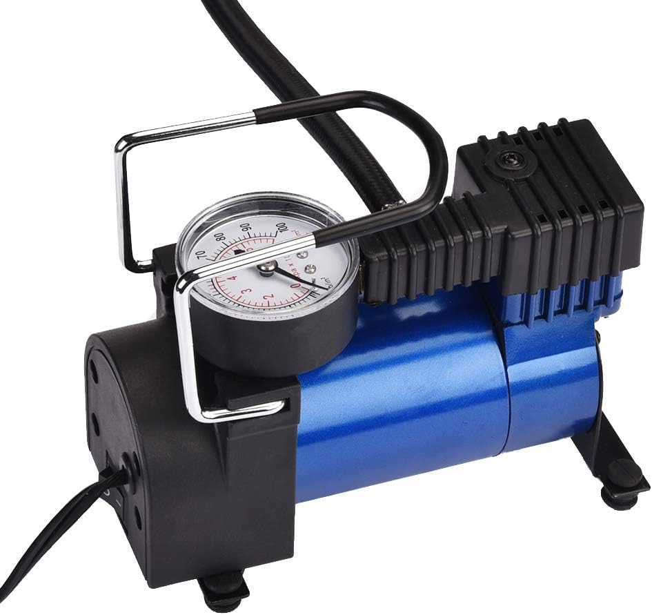 Image of EX Flat i7878 Heavy Duty Metal Electric Car Air Compressor with Pressure Gauge,12V DC Portable Tyre Inflator Air Pump for Car,Trucks,Bus, Bike, Auto & Van, Single Cylinder 150 PSI High Pressure