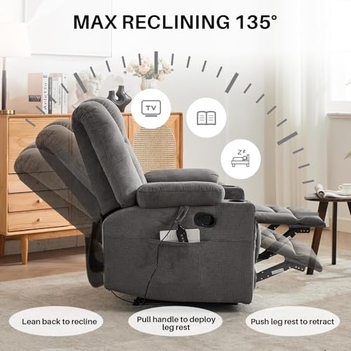 Sillón reclinable chenille gris miniatura 3