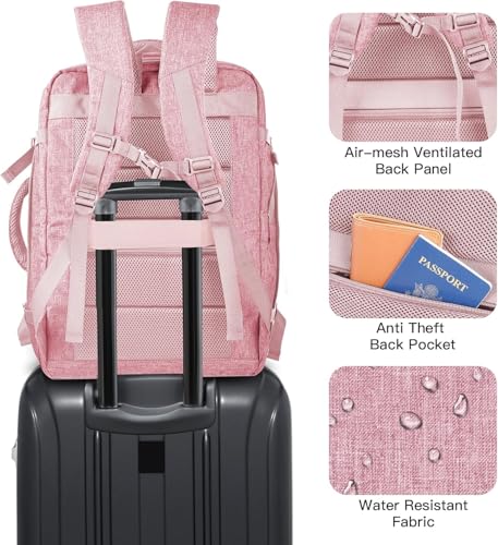 Image of Gieury Carry On Backpack, 55L Extra Large Travel Backpack for Men & Women, Expandable Big Capacity For Airplanes, Travel Gifts for Men Women, Fits 18.4 Inch Laptop, Luggage Suitcase Daypack Bag, Pink