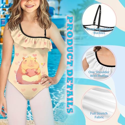 Image of Girls Swimsuit One Piece Ruffle Swimsuit Non-Slip Straps UPF 50+ for Girls Size 3-14 Years