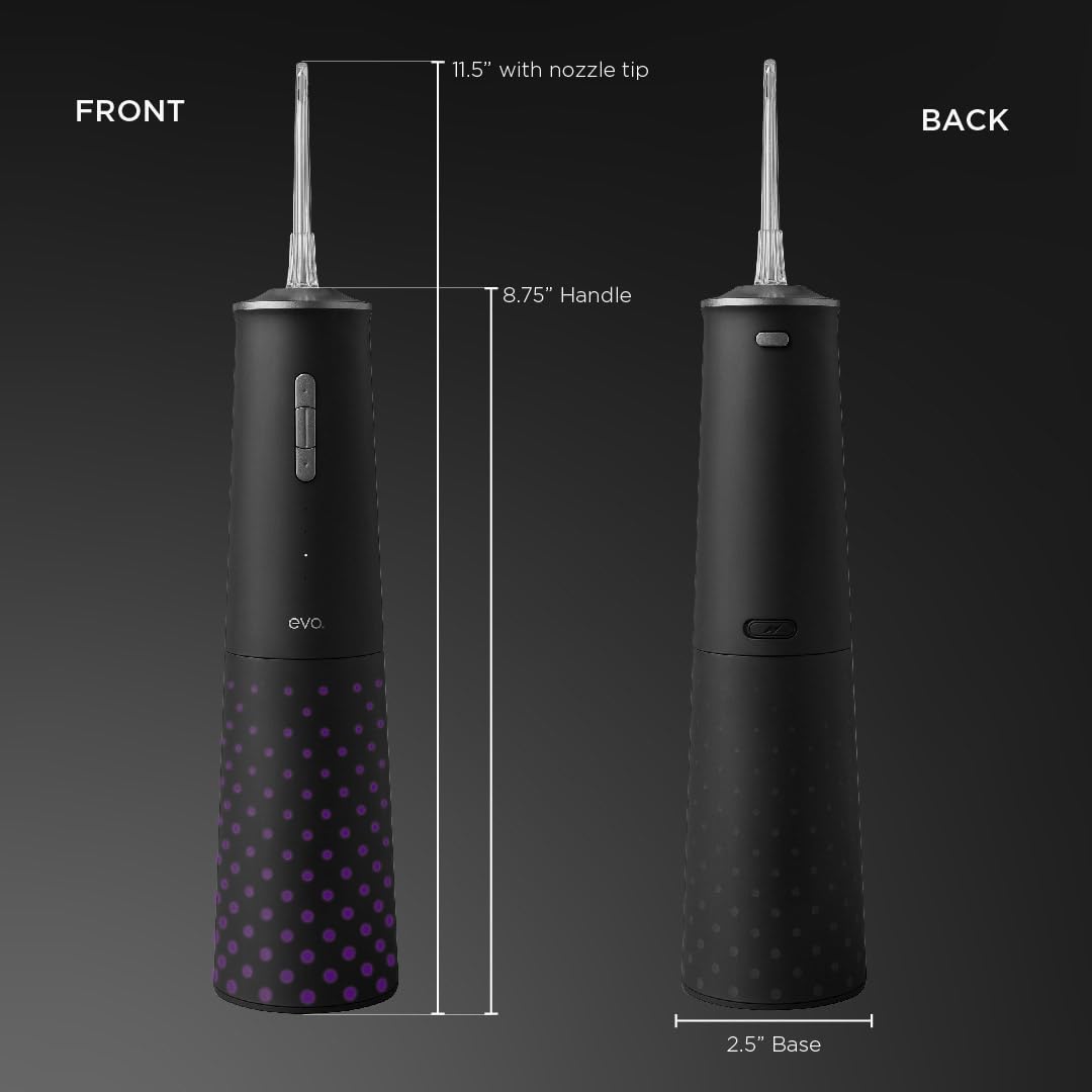 EVO Jet-1 Water Flosser: herramientas dentales avanzadas con 5 boquillas de fácil liberación, 8 intensidades, 2 modos de chorro de agua, mango impermeable y ergonómico, temporizador de 2 minutos con