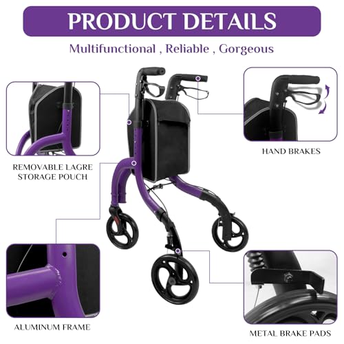 Premium-3-Wheel-Rollator-Walker-for-Seniors-Ultra-Lightweight-Foldable-Walker-for-Elderly-Aluminum-8-Inch-Tri-Wheel-Modern-Mobility-Walking-Aid-Brilliant-Purple