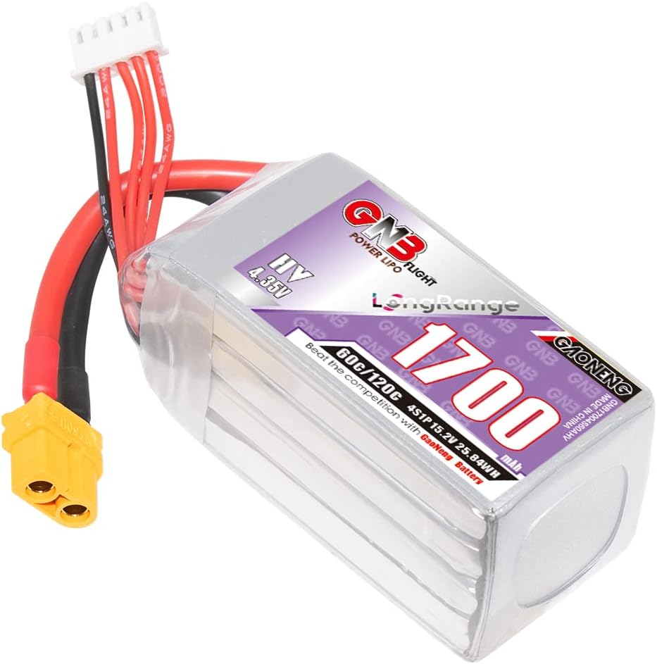GAONENG GNB LiPo Battery 4S 60C 1700mAh 15.2V HV High Voltage FPV LiPo Battery with XT60 Connector for DJI FPV Nazgul5 Titan XL5 Chimera5 Long Range Drone