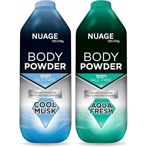 Body Powder for Men 100% Talc-Free Body Powder 2 Pack (250g Each) Aqua Fresh & Cool Musk Anti-Chafing Sweat Control & Odour Protection