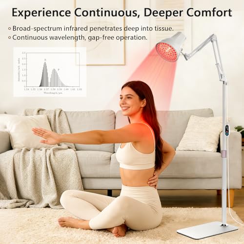 150W Floor Infrared Lamp, 660nm Red Light & 810-1000nm Infrared Light Lamp, 3 Power Settings & 10-90Mins Timer, Flexiable Adjustable Height and Angle, for Relaxation at Home - Image 6