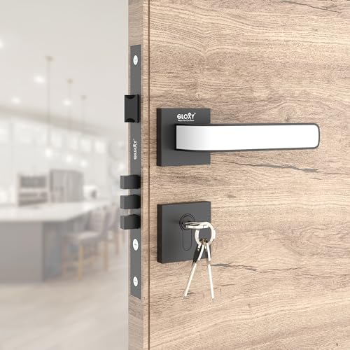 Image of GLOXY Door Lock for Home - Mortise Door Lock Set with Lock Body, Cylinder & 3 Brass Keys | Door Handle Lock for Office and Hotel | Black & White Finish (2-Year Warranty, Pack of 1)