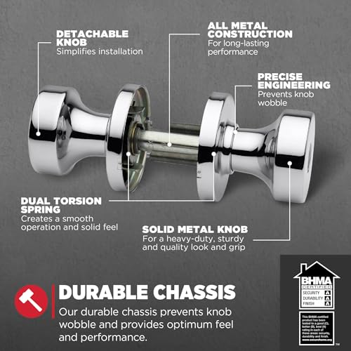 Image of Kwikset Pismo Entry Door Knob with Lock and Key, Secure Keyed Handle Exterior, Front Entrance and Bedroom, Polished Chrome, 10 Pack, Pick Resistant SmartKey Rekey Security