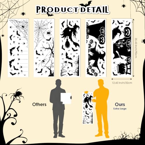 Image of AhfuLife Large Halloween Window Clings Decorations, 12.6 x 35.4 in, 5 Sheets Scary Witch Window Stickers Double‑Side Extra Large Silhouette Reusable Decals for Halloween Home Party Indoor Decor
