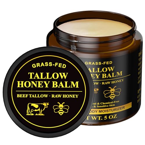 Henjaca Beef Tallow for Skin Tallow and Honey Balm 5 oz Organic Grass-Fed Whipped Beef Tallow Cream Deep Moisturizing Facial & Body Balm 100% Natural Face Moisturizer for All Skin Types