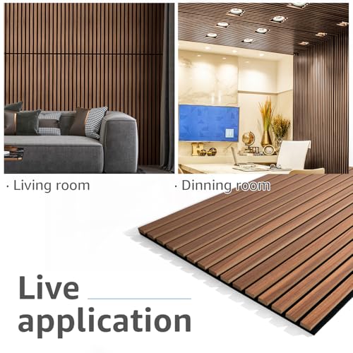 Image of Art3d 4-Pack Fluted Acoustic Wood Slat Wall Panel, 47.2 x 23.6 Inch, Walnut