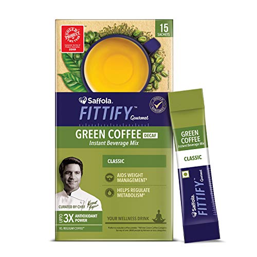 Saffola FITTIFY Classic Green Coffee Instant Beverage Mix Powder for Weight Management – 30g (15 Sachets)