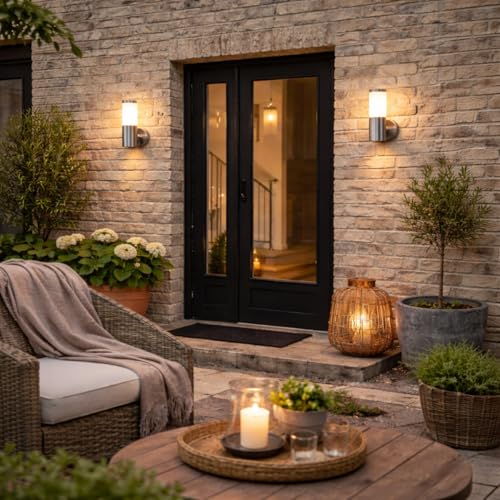 Stainless Steel Silver Outdoor Outside Wall Light Indoor Garden Patio Porch Door Conservatory Decking Shed (Straight) - Image 5