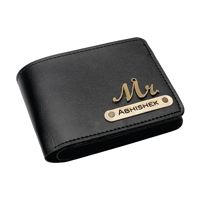 Image of Men's Vegan Leather Personalized Customised Print Wallet with Customized Name | Customizable with Name | Birthday Gift for Him (Black)