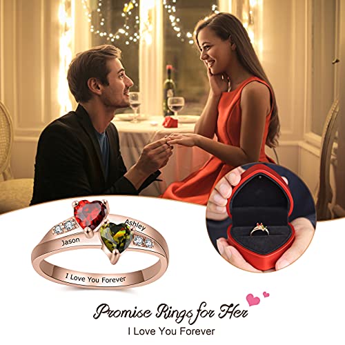 Personalized Promise Rings for Her Mother Rings with 2 Simulated Birthstones Custom Couples Name Ring for Women2