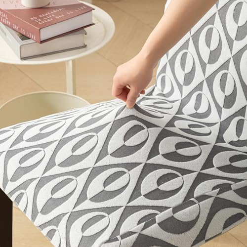 Image of HOMETHREADS Stretchable Elastic Jacquard Chair Seat Cover - Removable & Washable, Durable Seat Protector for Dining Room, Kitchen, Restaurant & Party Chairs (Grey, Pack of 4)