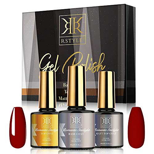 RSTYLE Gel Base and Top Coat Set, No Wipe Matte Gel Top Coat - 3x15ml LED UV Gel Nail Polish Soak-off Long-Lasting For Nail Art Design and Home DIY