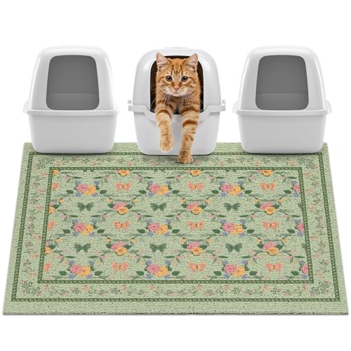 40x30 inches Cat Litter Mat Non-Slip Bottom Litter Box Mat Urine-Proof Soft Litter Mat for Cats Waterproof Pads Protects Floors Cat Mat for Litter Box