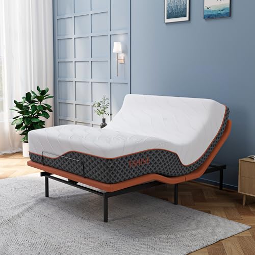 ESHINE Adjustable Bed Frame + 14 inch Hybrid Matt, Lumbar Support, Head-Pillow-Tillt, Smart App Control, Wireless Remote, Dual USB Port, 6000 Series, Queen