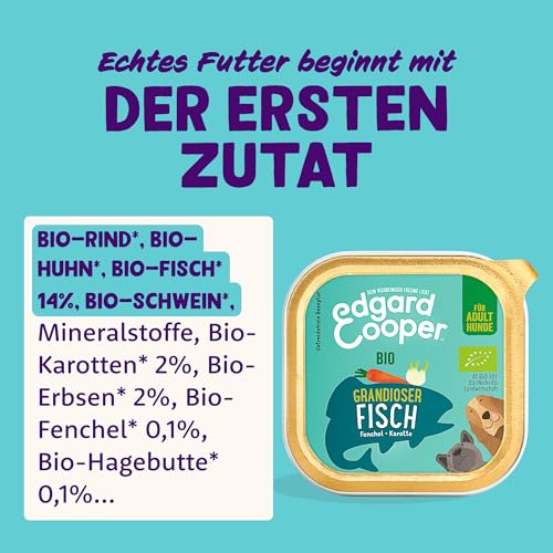 Edgard & Cooper Bio-Nassfutter für ausgewachsene Hunde – Bio-Fisch – 100 g (17er-Pack) – Frisches Fleisch, hoher Proteingehalt, gesunde und natürliche Zutaten