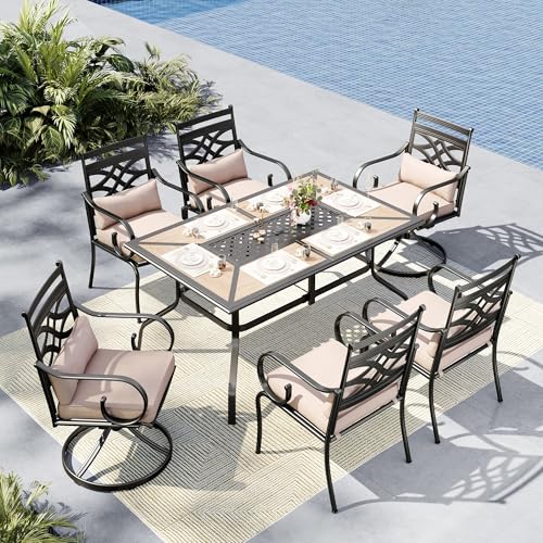 MFSTUDIO 7-Piece Patio Dining Set, 61.5" Metal Table, Swivel Chairs