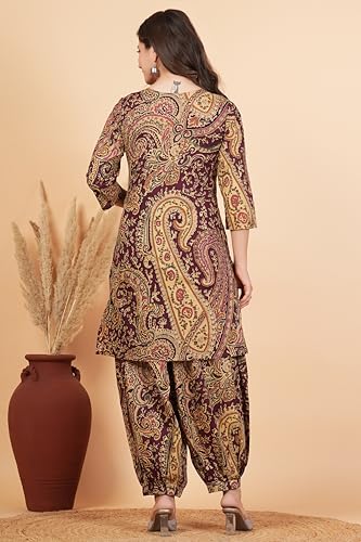 Image of rytras Women Woman Pure Cotton Printed A-Line Kurta Sets with Palazzos|Kurti Set for Woman|Cord Set for Women Cotton