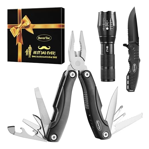 RoverTac Tools Set for Dad Gift - 12-in-1 Multitool Pliers, Tactical Knife & Flashlight in a Gift Box with "BEST DAD EVER" - Unique & Practical Gift for Father’s Day, Birthday, Christmas & Retirement
