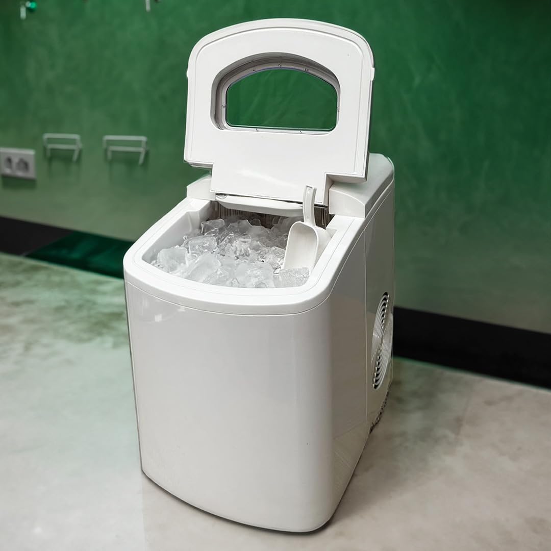 Improve IMPMG18ZB Macchina del ghiaccio 10kg 150W, 9 cubetti di ghiaccio in 9 minuti, Serbatoio acqua 1.7L, Cestello e paletta
