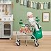 Teamson Kids Little Helper Dallas Play Shopping Cart with Fold-Out Seat, Pretend Food, Grocery Bag - for 3yrs and Up, Pretend Play Store, Chrome/Green