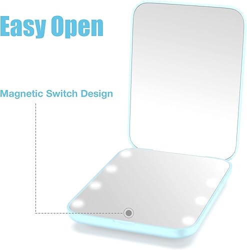 Miniatura 6 de wobsion Mini espejo de bolsillo, espejo compacto LED, espejo de aumento 1x3x con luz, espejo plegable de mano de 2 lados, pequeño espejo de