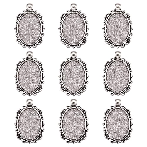 KISSITTY 10Pcs Antique Silver Pendant Cabochon Settings 25x18mm Tibetan Oval