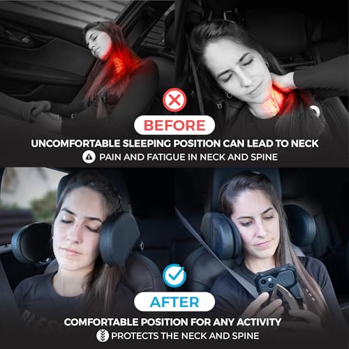 MeyDas Car Seat Headrest Pillow for Kids and Adults, Head Rest Sleeping and Neck Support for Child Travel, Reposacabezas para Carro, Road Trip Cushions, Extra Comfort with 2 Additional Pads.