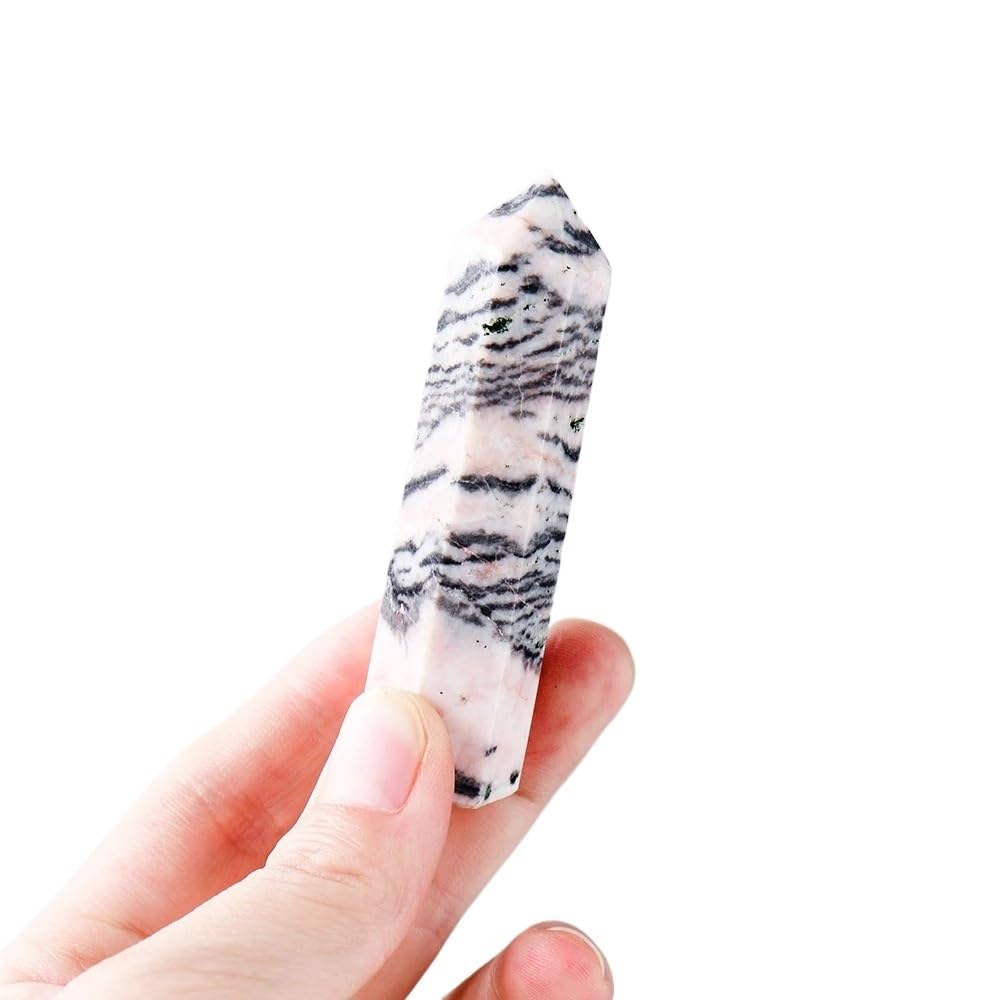 HAOYUNS Beautiful Natural Pink Zebra Obelisk Crystal Point Tower for Chakra Meditation and Home Decor(7-8cm)