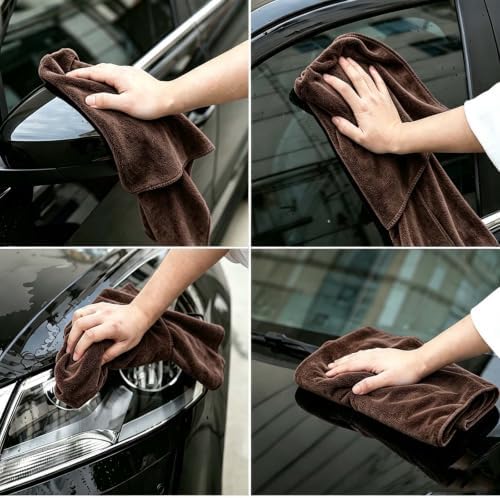 Dengoo 24.02" × 12.01" Microfiber Cleaning Towels, Lint Free Streak Free Car Washing Cloths, Ultra Absorbent Microfiber Rags for Window, Kitchen and Auto Cleaning (Brown 3pcs)