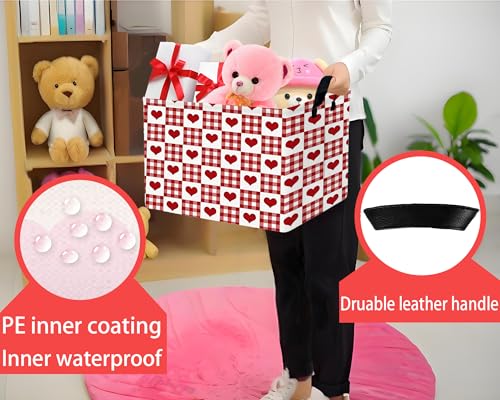 Image of Large Valentine's Day Basket Heart Shaped Storage Bin for Gifts Collapsible Organizer Room Decor (Grid Love)