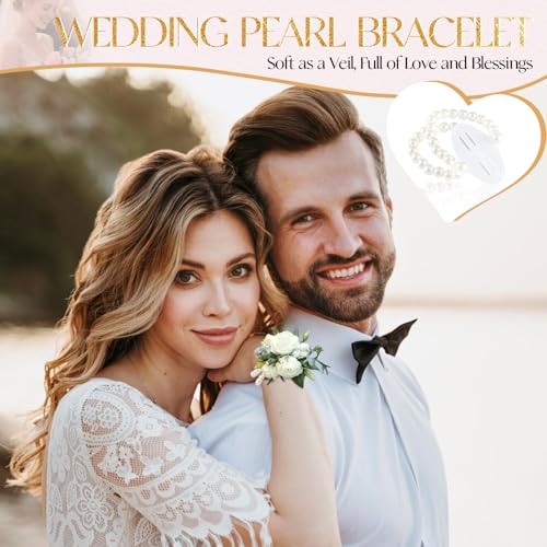 HIONXMGA Corsage Wristlet Band 4 Pcs Elastic Pearl Wrist Corsage Bracelets Bands for Women, Stretch Pearl DIY Handmade Prom Flower Supplies Accessories for Wedding Graduation Party4