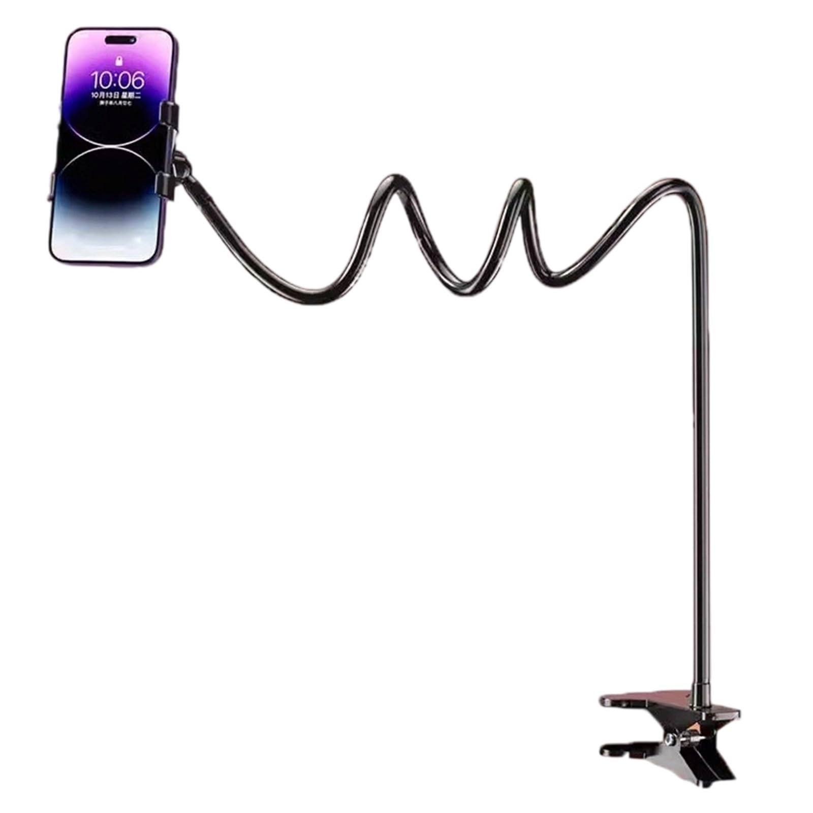 Yupeiukli Black Adjustable Gooseneck Phone Holder With Flexible Arm Flexible Bedside Phone Mount Clamping For Bed Desk Clamp Mount