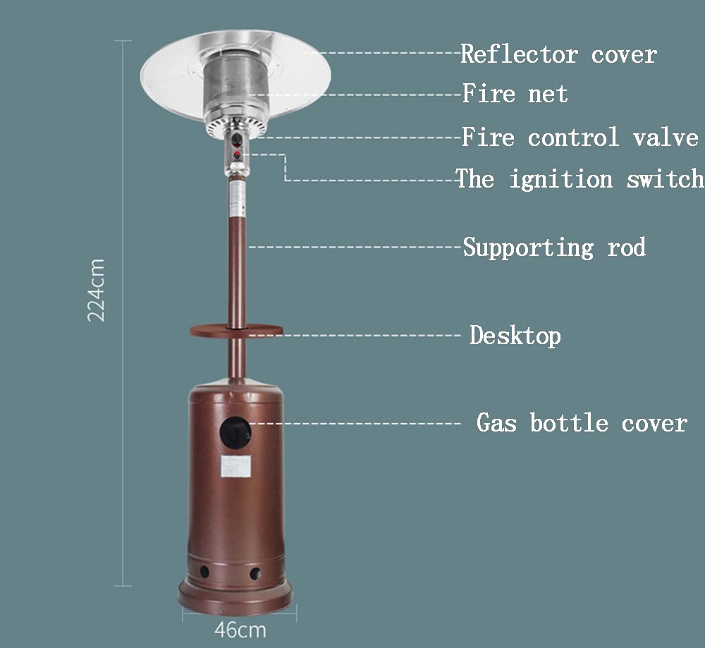 Parasol Chauffant Gaz, 13 KW, 88Ich, Acier INOX +Table E roulettes, Type Indépendant, Chauffage d'extérieur Gaz, Poêle de Gaz GPL Adapté À L'extérieur, Au Jardin Et Au Salon Brown
