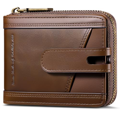 Genuine Leather Men's Wallet with Zipper RFID Blocking Wallet for Men