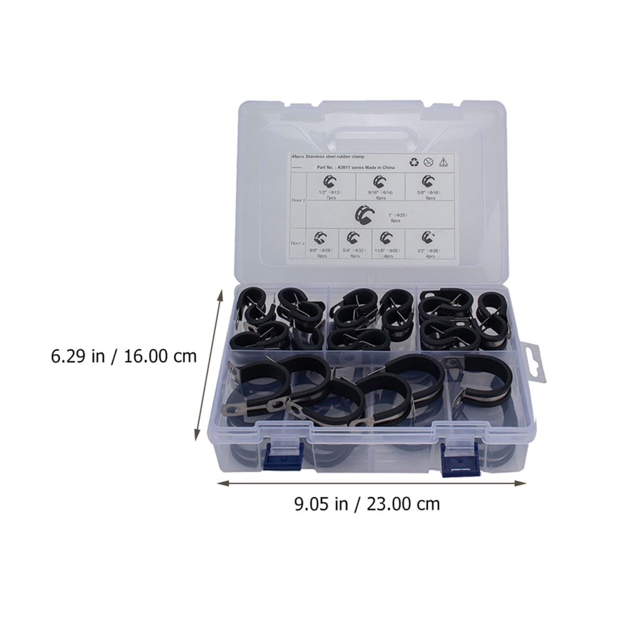 45pièces Collier de Serrage Forme de R Pince Acier Inoxydable Doublé de Caoutchouc pour Protection et Maintien