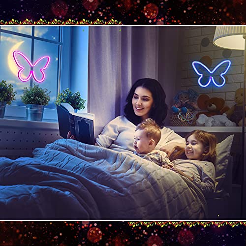 Image of Riakrum 2 Pcs Butterfly Neon Signs LED Lights Decor, Pink, Blue
