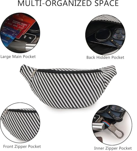 Image of Waist Bag for Man Woman - Anti Theft, Waterproof Zippers and Back Pocket - Large Travel Waist Pouch, Fanny Pack, Belt & Hip Bag for Men, Women for Hiking, Passport, Gym (Black) (Malti)