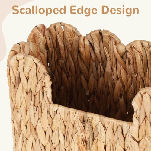 Scalloped Hand Woven Magazine Holder Natural Water Hyacinth Magazine Basket for Newspapers Books Files Decorative Boho Farmhouse Book Basket for Bathroom Living Room Home Office - Image 4