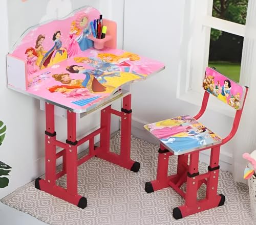 MLU Kids Study Table and Chair Set (Pink) Height Adjustable Wooden Baby Desk Table with Chair (MDF) - Image 7