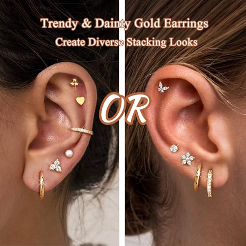 Jstyle Hypoallergenic Gold Stud Hoop Earrings for Women Men Surgical Stainless Steel Flat Back Earrings Small 14K Gold Huggie Hoops Cartilage Earring Set for Multiple Piercing Jewelry Gifts for Women4