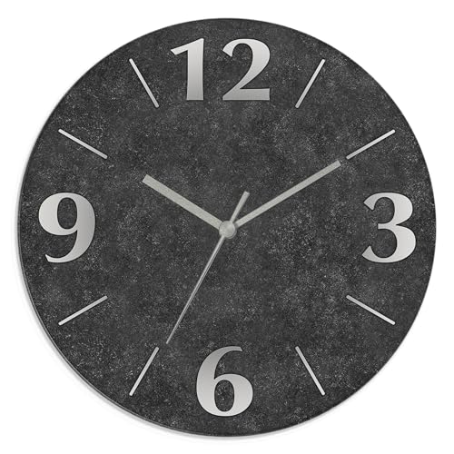 ARTLAND Wanddeko Wanduhr ohne Tickgeräusche aus Glas Funkuhr Ø 30 cm Rund Lautlos Ø 30 cm Granitoptik Gesteinoptik Anthrazit J4XM