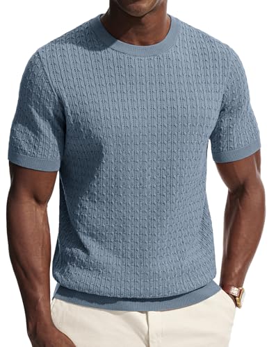Image of PJ PAUL JONES Mens T-Shirts Casual Short Sleeve Crew Neck T Shirt Knitted Tees Blue XL