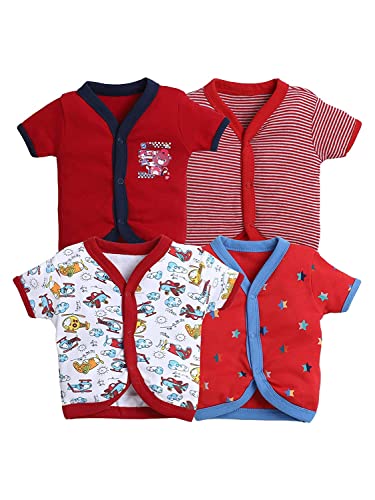 Image of Pooja Baby Baby Boys' & Baby Girls' T-Shirt Hosiery Cotton Clothing Jhabla /Vest Front Open T- Shirt with Snap Buttons Pack Of 4