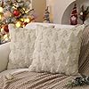 DFXSZ Christmas Tree Pillow Covers 18×18 inch Set of 2 Christmas Decoration Beige Soft Plush Faux Fur Jacquard Throw Pillows for Bedroom Sofa Holiday Festivals Winter Home Decor PTK006C18