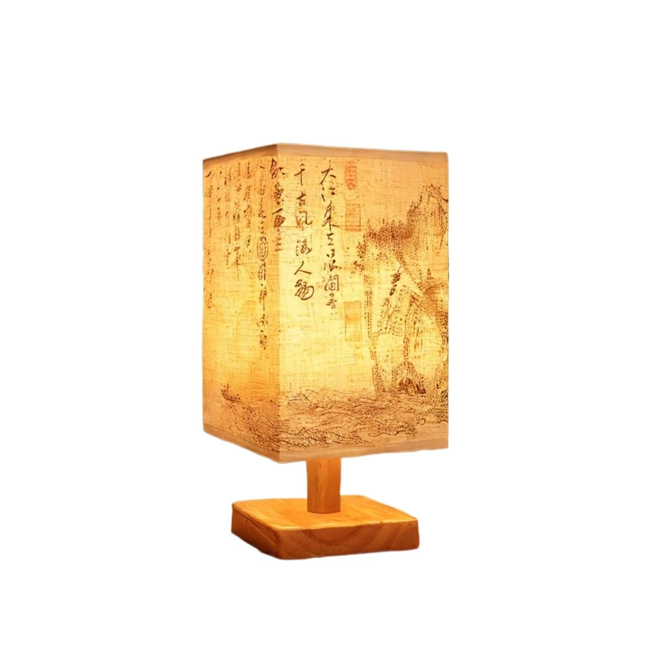 Ncaevgxrwjt Warm Light Chinese Style Square Fabric Shade Table Lamp, Dimmable Plug-In Bedside Night Light For Bedroom Decor(B)
