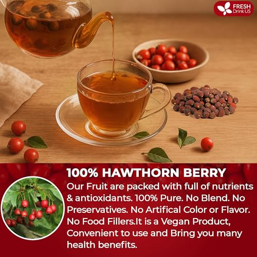 Image of FreshDrinkUS, 16oz Premium Dried Hawthorn Berries - All-Natural, Non-GMO, Perfect for Tea, Smoothies, Baking & Snacking - Healthy, Versatile Superfood